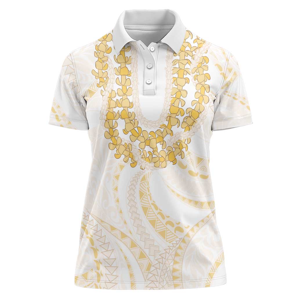 Aloha Lei Onaona Women Polo Shirt Beige Hawaiian Tribal Pattern