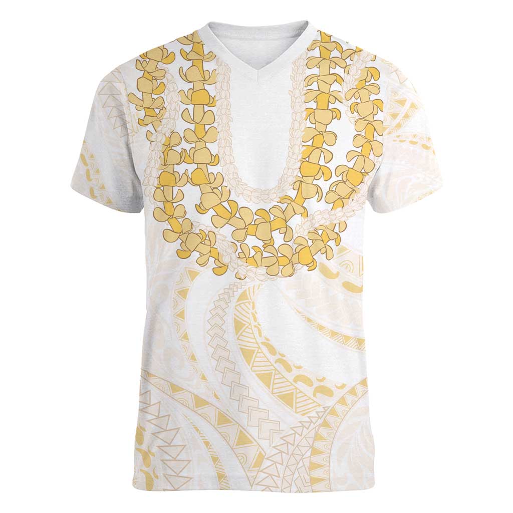 Aloha Lei Onaona Women V-Neck T-Shirt Beige Hawaiian Tribal Pattern LT9 Female Beige - Polynesian Pride