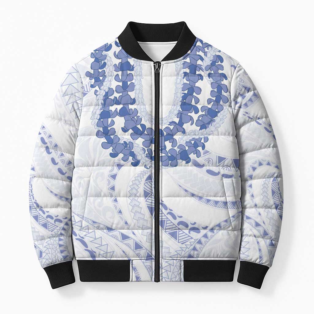 Aloha Lei Onaona Bomber Puffer Jacket Navy Blue Hawaiian Tribal Pattern - Polynesian Pride