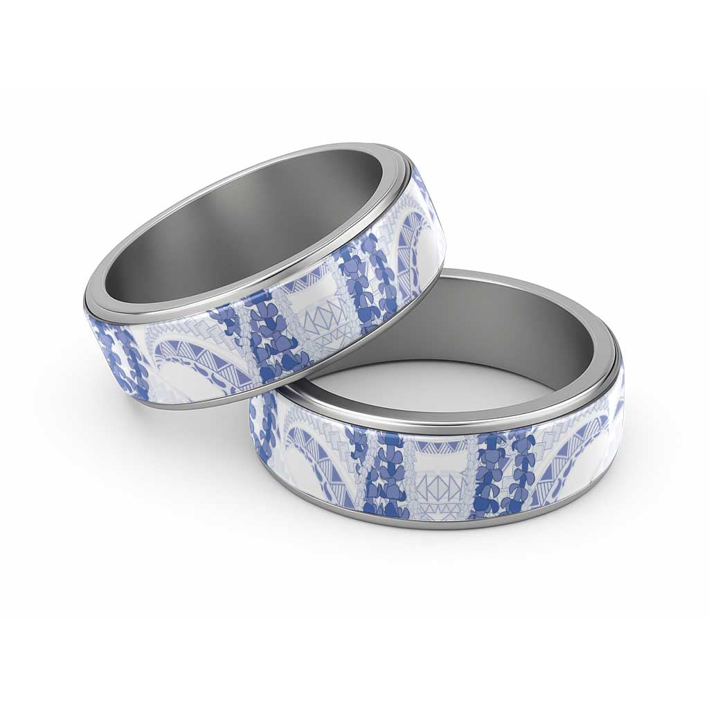 Aloha Lei Onaona Classic Ring Navy Blue Hawaiian Tribal Pattern - Polynesian Pride