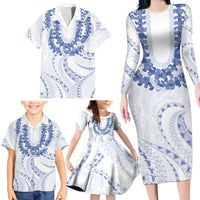 Aloha Lei Onaona Family Matching Long Sleeve Bodycon Dress and Hawaiian Shirt Navy Blue Hawaiian Tribal Pattern