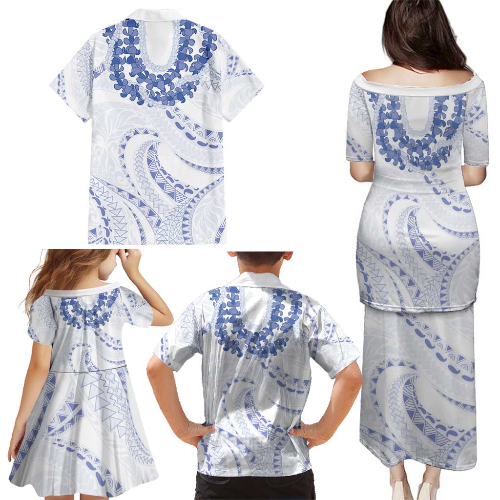 Aloha Lei Onaona Family Matching Puletasi and Hawaiian Shirt Navy Blue Hawaiian Tribal Pattern