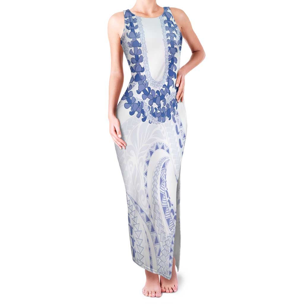 Aloha Lei Onaona Family Matching Tank Maxi Dress and Hawaiian Shirt Navy Blue Hawaiian Tribal Pattern