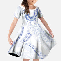 Aloha Lei Onaona Kid Short Sleeve Dress Navy Blue Hawaiian Tribal Pattern