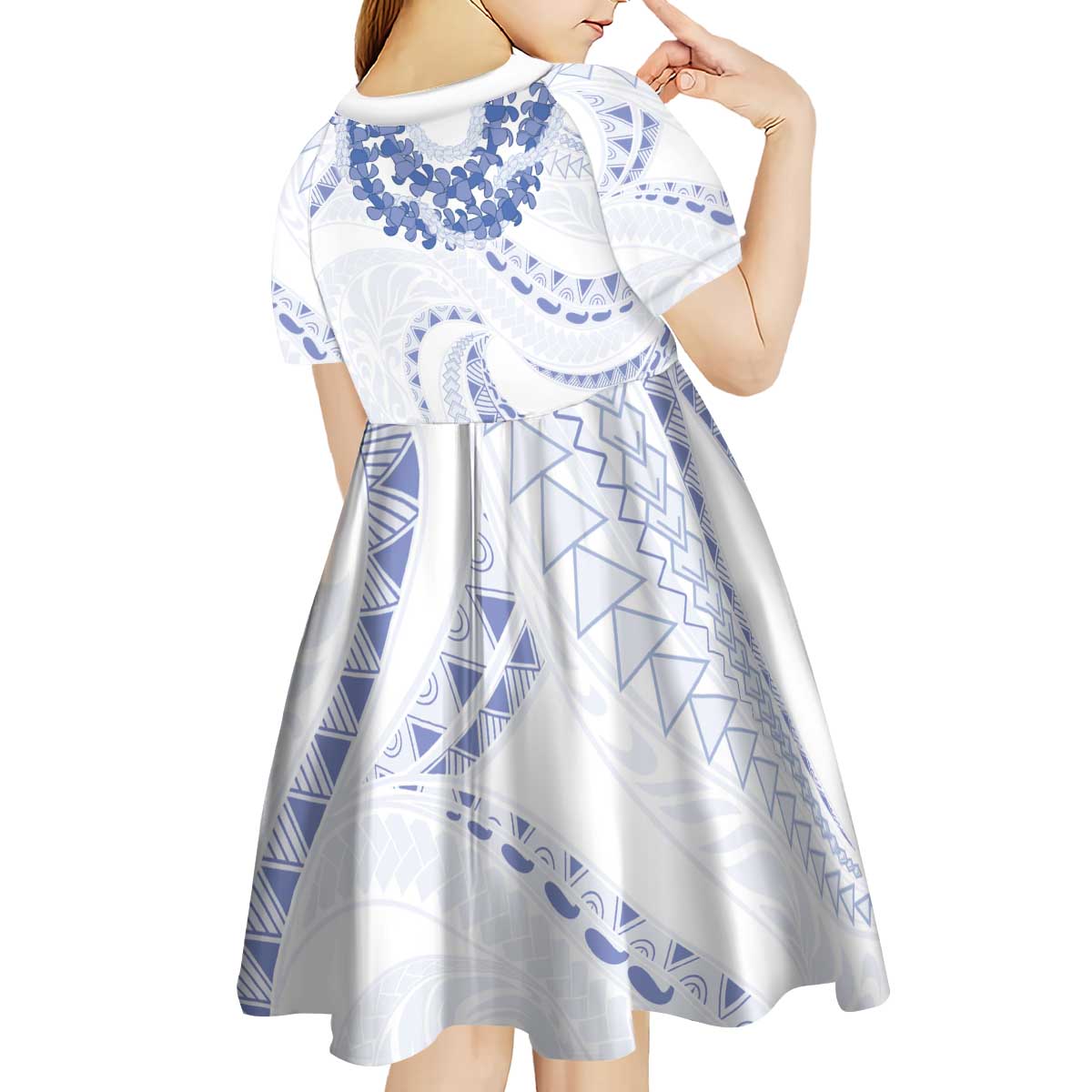 Aloha Lei Onaona Kid Short Sleeve Dress Navy Blue Hawaiian Tribal Pattern