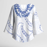 Aloha Lei Onaona Kimono Sleeve Blouse Navy Blue Hawaiian Tribal Pattern - Polynesian Pride