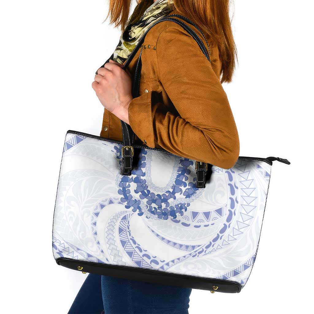 Aloha Lei Onaona Leather Tote Bag Navy Blue Hawaiian Tribal Pattern LT9 Blue - Polynesian Pride