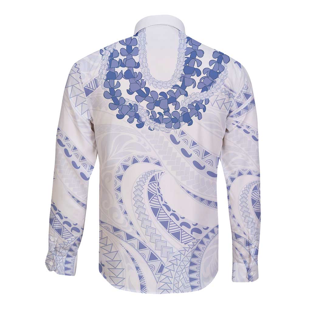 Aloha Lei Onaona Long Sleeve Button Shirt Navy Blue Hawaiian Tribal Pattern