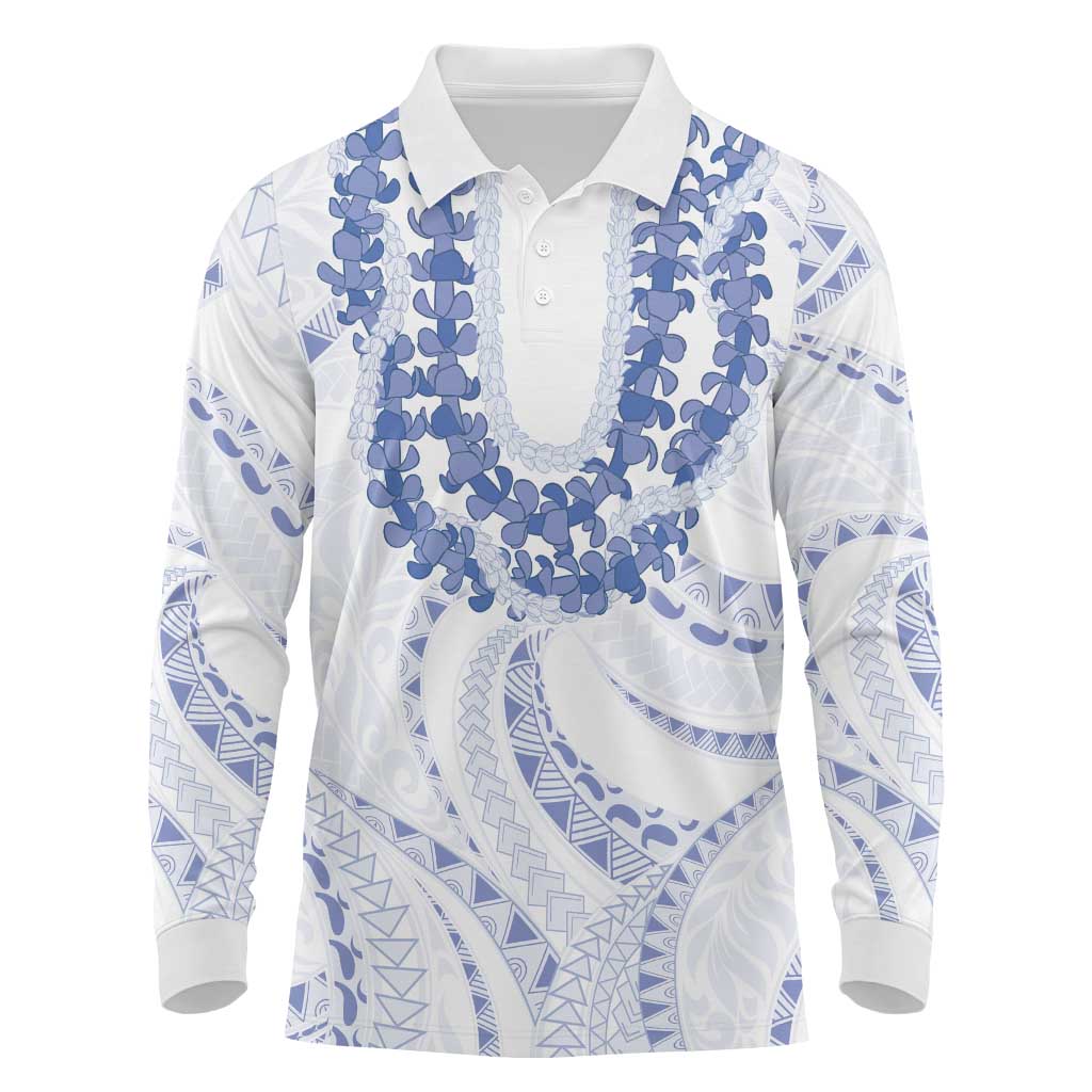 Aloha Lei Onaona Long Sleeve Polo Shirt Navy Blue Hawaiian Tribal Pattern