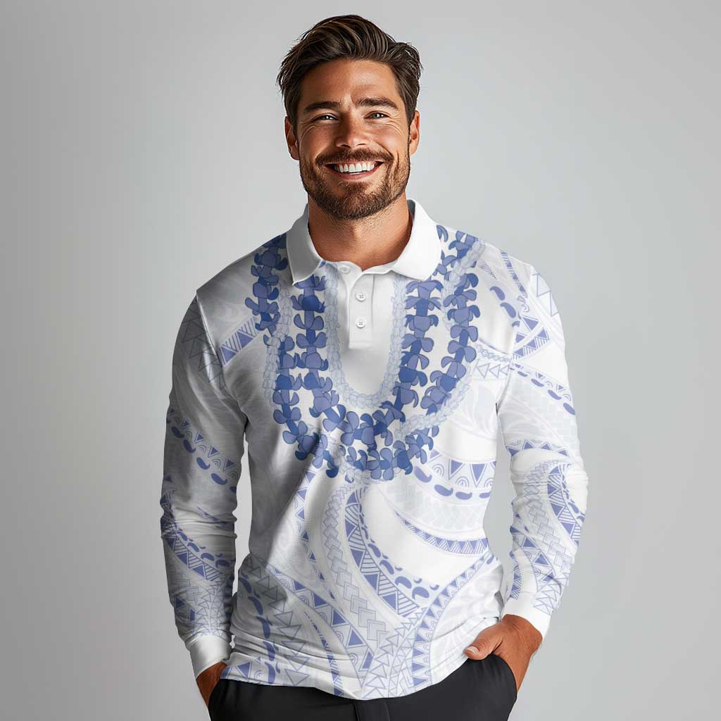 Aloha Lei Onaona Long Sleeve Polo Shirt Navy Blue Hawaiian Tribal Pattern