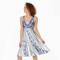 Aloha Lei Onaona Midi Dress Navy Blue Hawaiian Tribal Pattern - Polynesian Pride