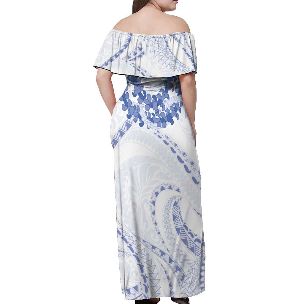 Aloha Lei Onaona Off Shoulder Maxi Dress Navy Blue Hawaiian Tribal Pattern