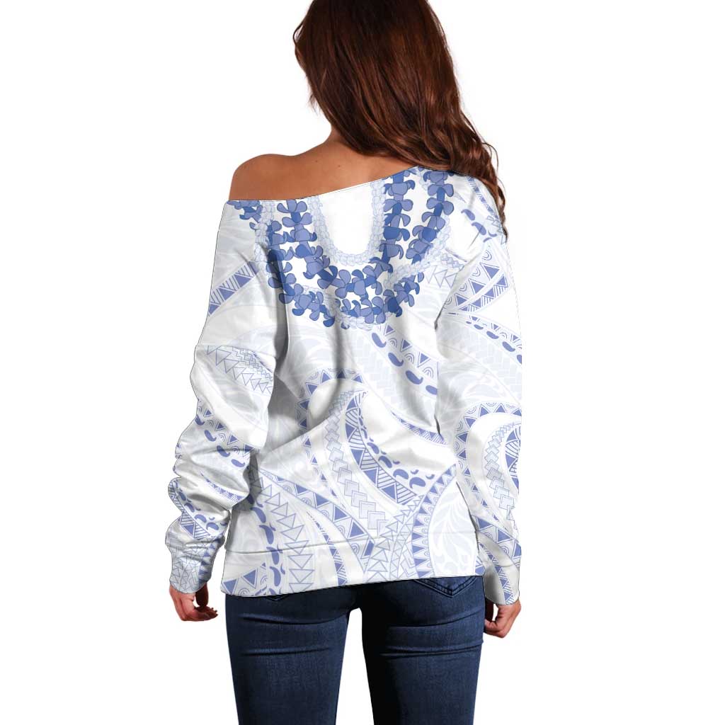 Aloha Lei Onaona Off Shoulder Sweater Navy Blue Hawaiian Tribal Pattern