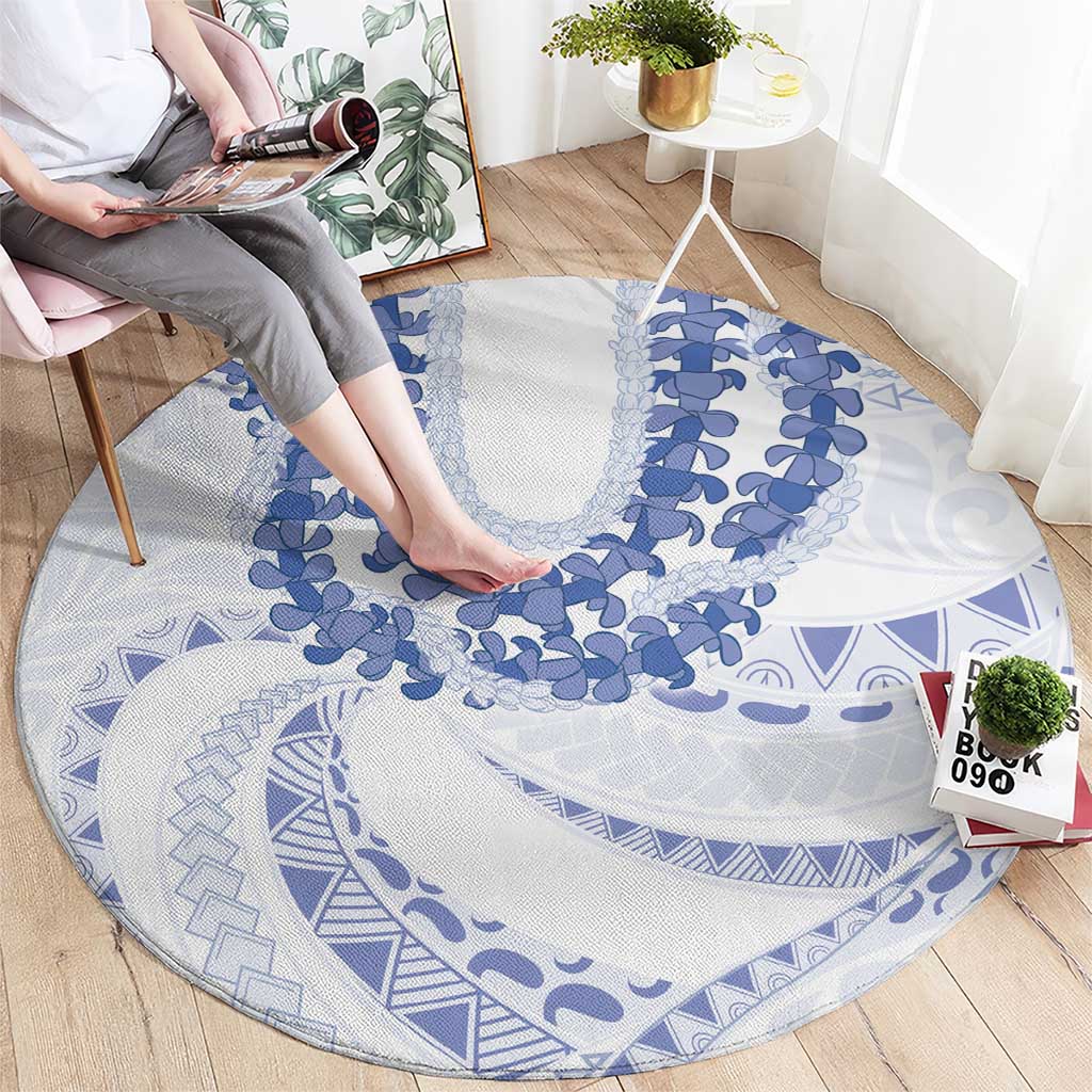 Aloha Lei Onaona Round Carpet Navy Blue Hawaiian Tribal Pattern