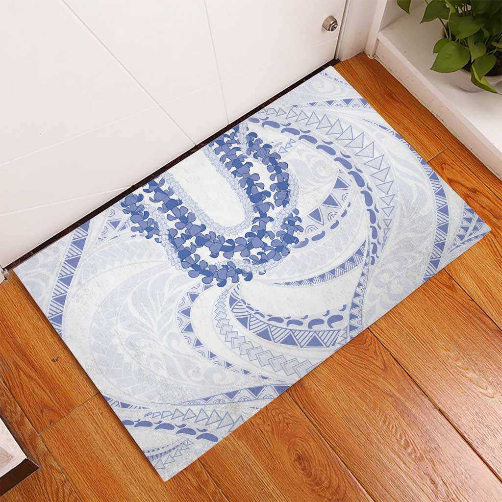 Aloha Lei Onaona Rubber Doormat Navy Blue Hawaiian Tribal Pattern