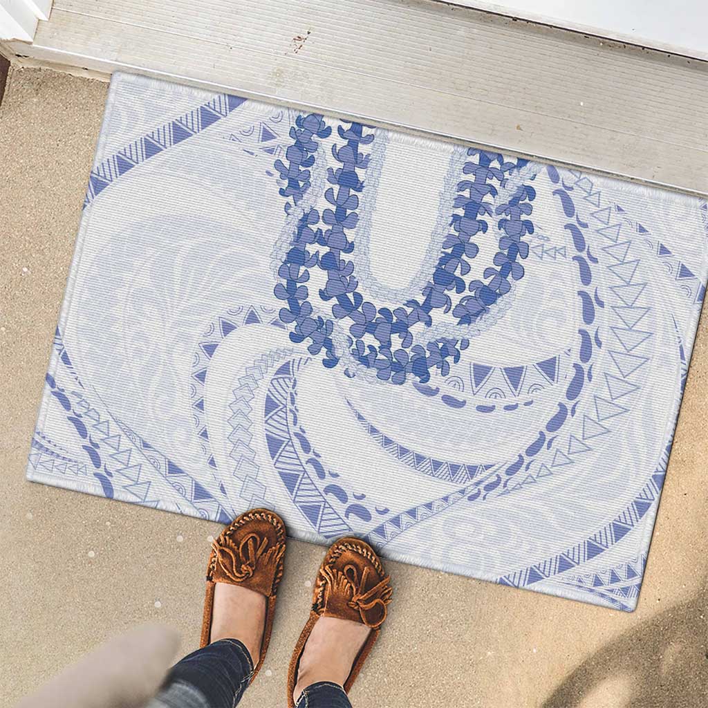 Aloha Lei Onaona Rubber Doormat Navy Blue Hawaiian Tribal Pattern