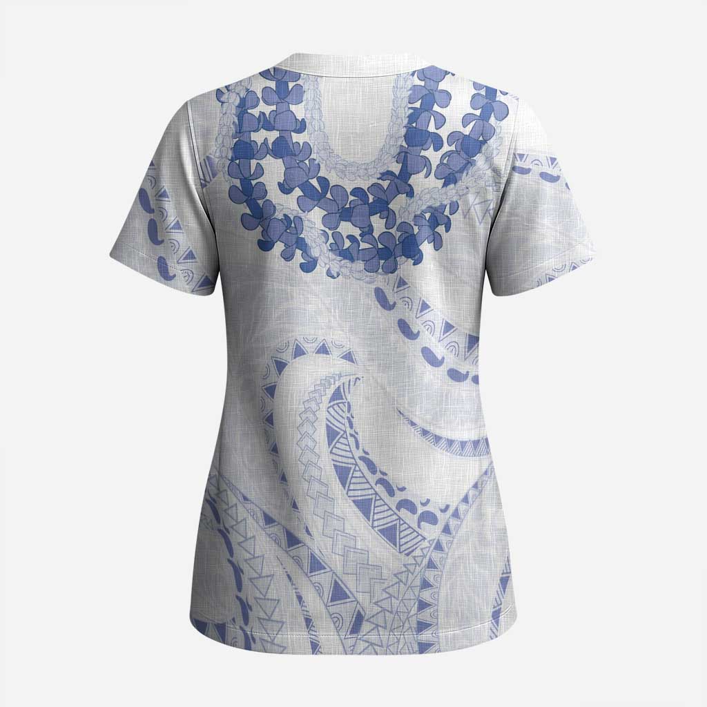 Aloha Lei Onaona Scrub Top Navy Blue Hawaiian Tribal Pattern - Polynesian Pride