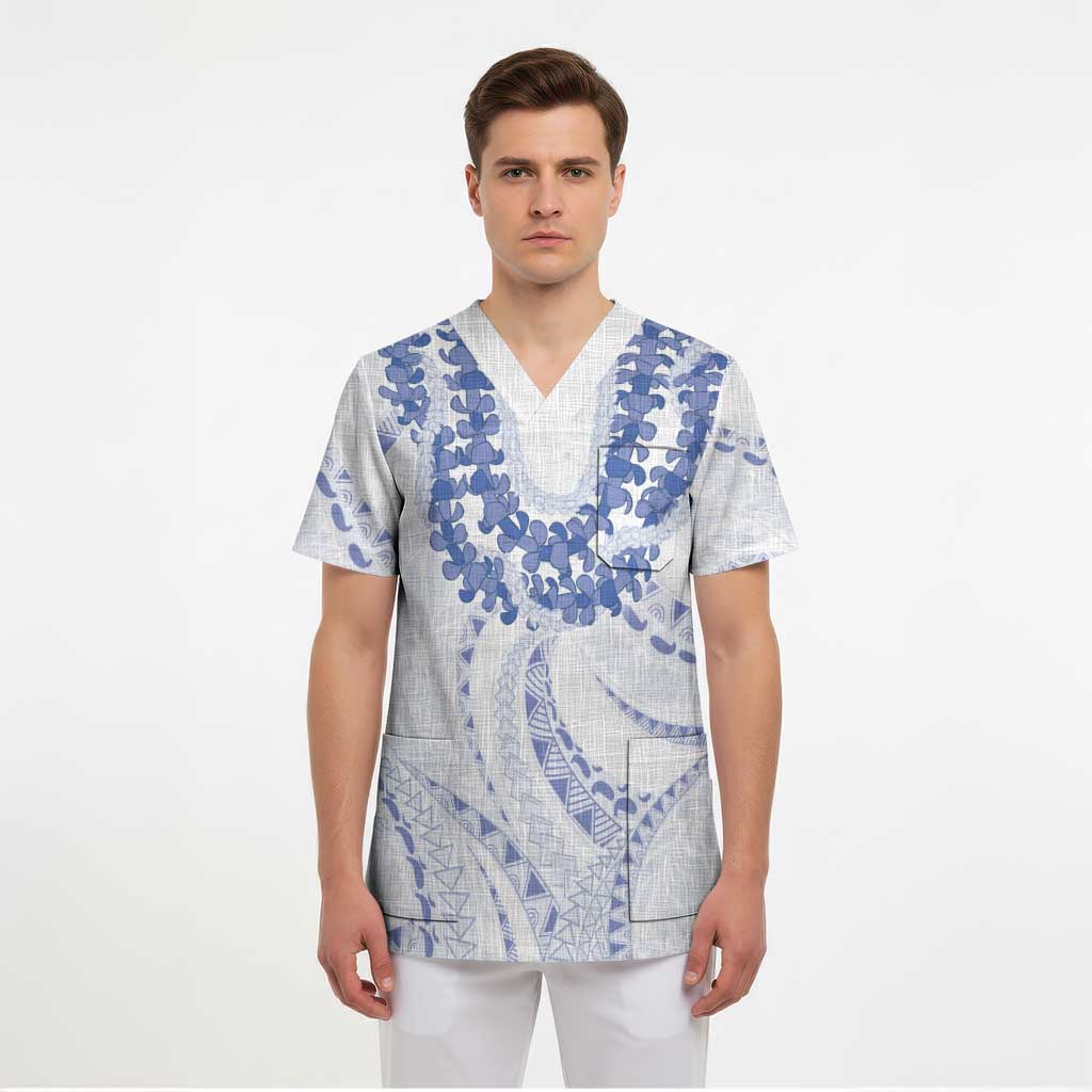 Aloha Lei Onaona Scrub Top Navy Blue Hawaiian Tribal Pattern - Polynesian Pride