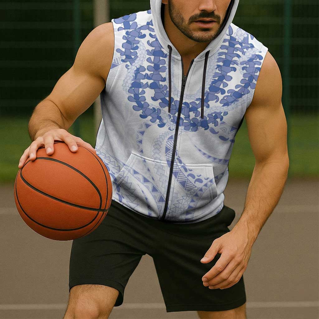 Aloha Lei Onaona Sleeveless Zip Hoodie Navy Blue Hawaiian Tribal Pattern LT9
