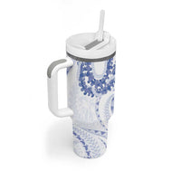 Aloha Lei Onaona Tumbler With Handle Navy Blue Hawaiian Tribal Pattern