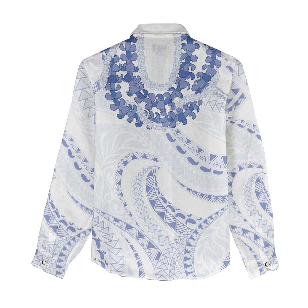 Aloha Lei Onaona Women Casual Shirt Navy Blue Hawaiian Tribal Pattern