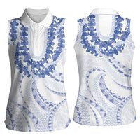 Aloha Lei Onaona Women Sleeveless Polo Shirt Navy Blue Hawaiian Tribal Pattern