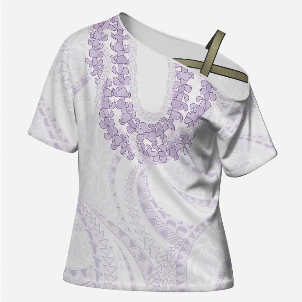 Aloha Lei Onaona Cross Shoulder Shirt Purple Hawaiian Tribal Pattern - Polynesian Pride