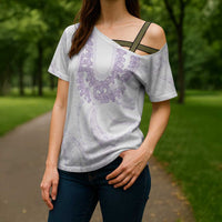 Aloha Lei Onaona Cross Shoulder Shirt Purple Hawaiian Tribal Pattern - Polynesian Pride