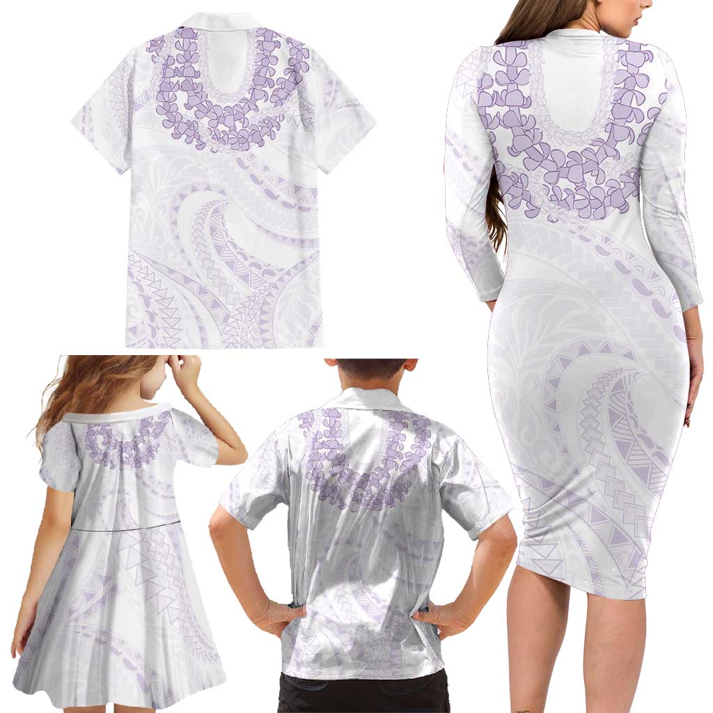 Aloha Lei Onaona Family Matching Long Sleeve Bodycon Dress and Hawaiian Shirt Purple Hawaiian Tribal Pattern