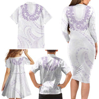 Aloha Lei Onaona Family Matching Long Sleeve Bodycon Dress and Hawaiian Shirt Purple Hawaiian Tribal Pattern