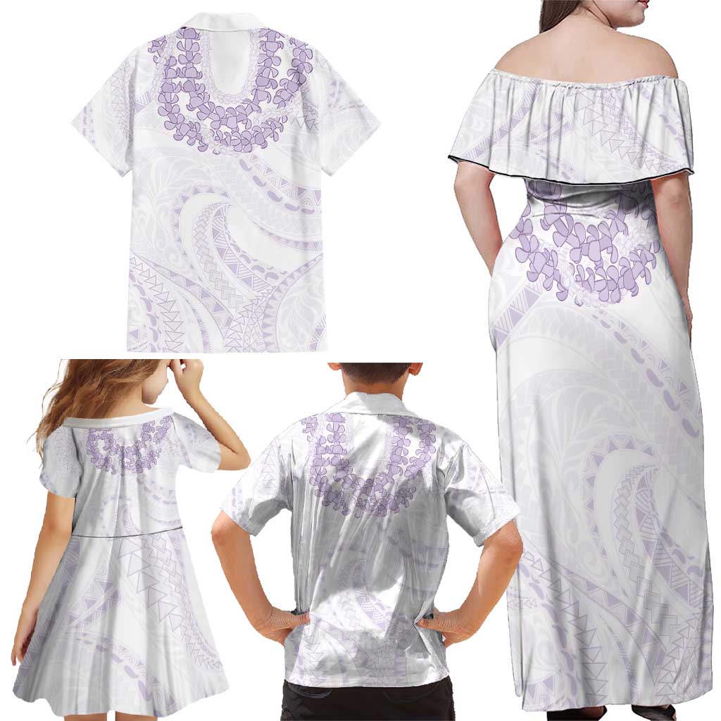 Aloha Lei Onaona Family Matching Off Shoulder Maxi Dress and Hawaiian Shirt Purple Hawaiian Tribal Pattern