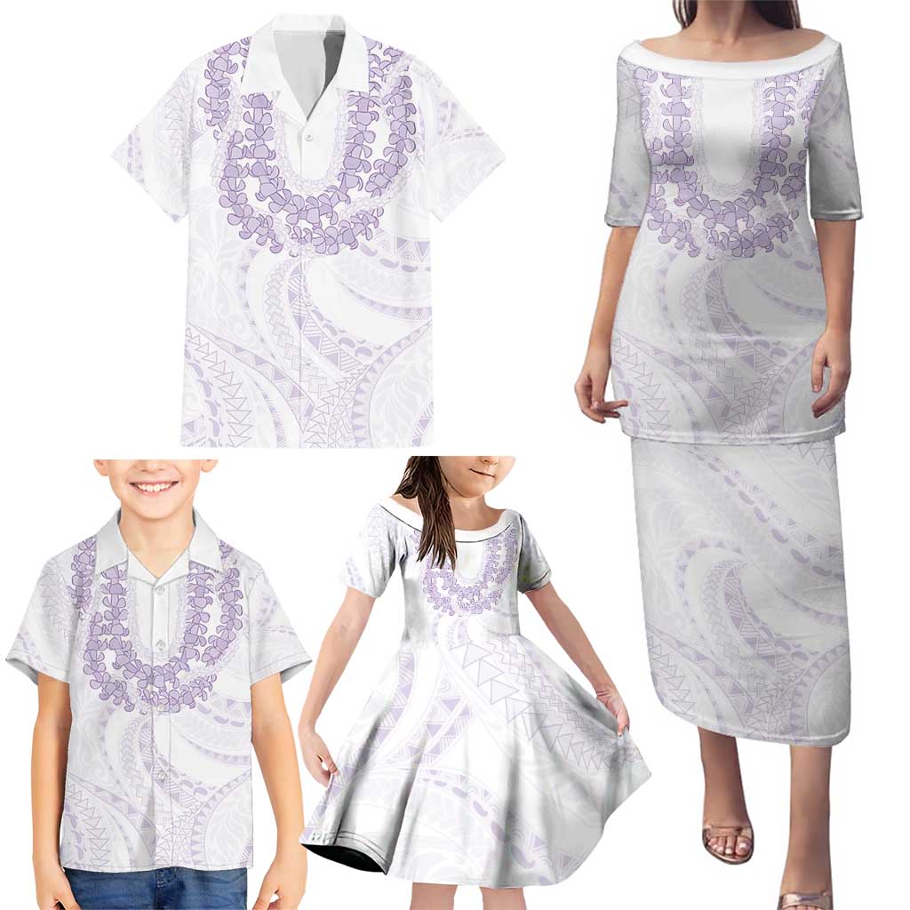 Aloha Lei Onaona Family Matching Puletasi and Hawaiian Shirt Purple Hawaiian Tribal Pattern