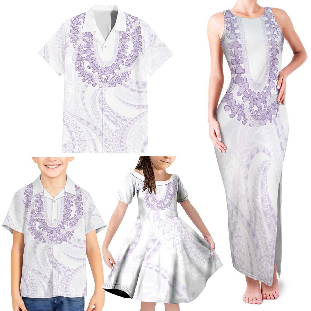 Aloha Lei Onaona Family Matching Tank Maxi Dress and Hawaiian Shirt Purple Hawaiian Tribal Pattern