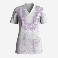 Aloha Lei Onaona Scrub Top Purple Hawaiian Tribal Pattern - Polynesian Pride