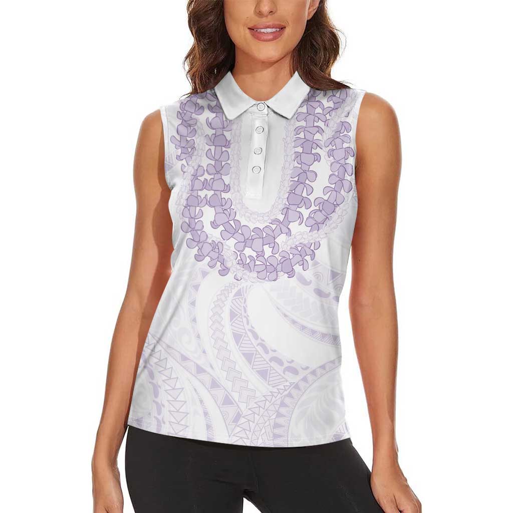 Aloha Lei Onaona Women Sleeveless Polo Shirt Purple Hawaiian Tribal Pattern