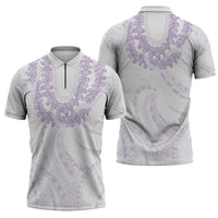 Aloha Lei Onaona Zipper Polo Shirt Purple Hawaiian Tribal Pattern - Polynesian Pride