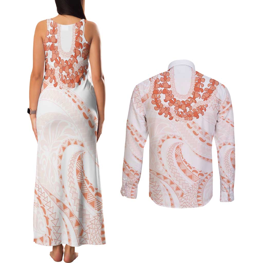 Aloha Lei Onaona Couples Matching Tank Maxi Dress and Long Sleeve Button Shirt Red Hawaiian Tribal Pattern