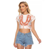 Aloha Lei Onaona Raglan Cropped T Shirt Red Hawaiian Tribal Pattern