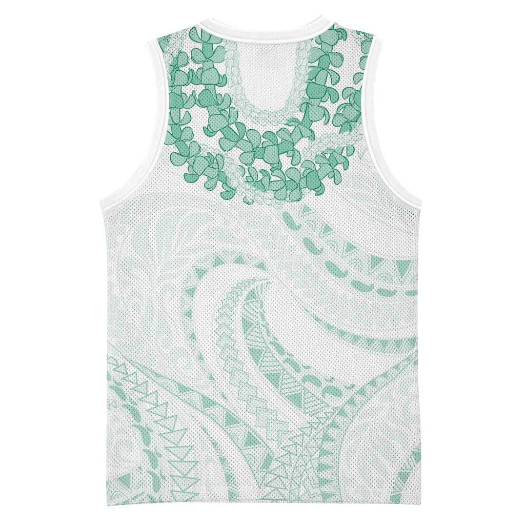 Aloha Lei Onaona Basketball Jersey Sage Green Hawaiian Tribal Pattern - Polynesian Pride