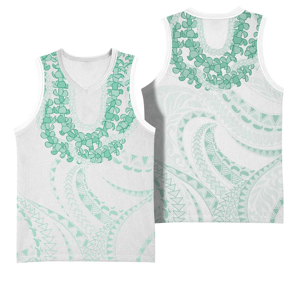 Aloha Lei Onaona Basketball Jersey Sage Green Hawaiian Tribal Pattern - Polynesian Pride