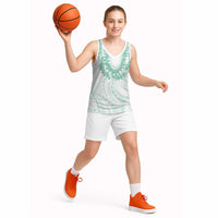 Aloha Lei Onaona Basketball Jersey Sage Green Hawaiian Tribal Pattern - Polynesian Pride