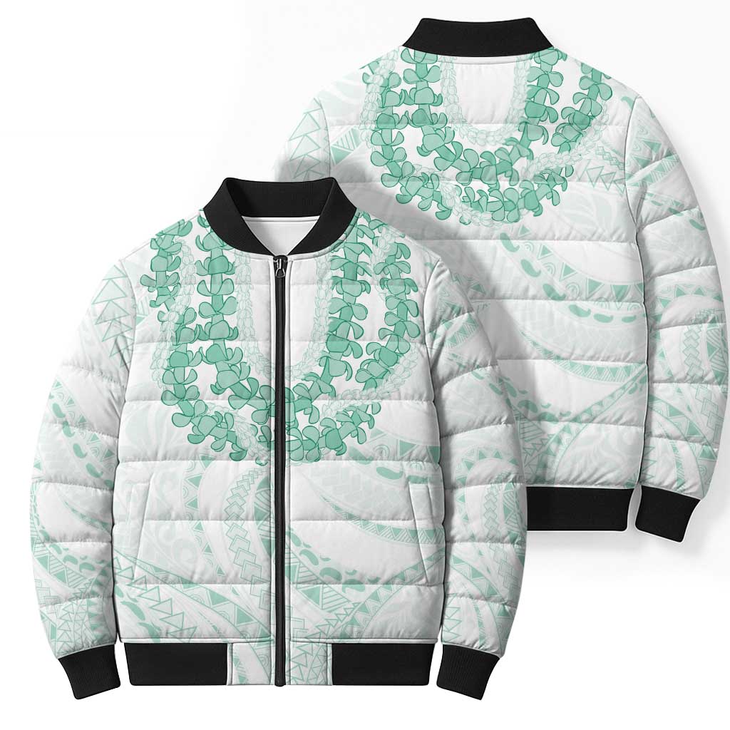 Aloha Lei Onaona Bomber Puffer Jacket Sage Green Hawaiian Tribal Pattern - Polynesian Pride