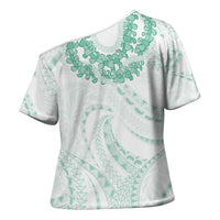 Aloha Lei Onaona Cross Shoulder Shirt Sage Green Hawaiian Tribal Pattern - Polynesian Pride