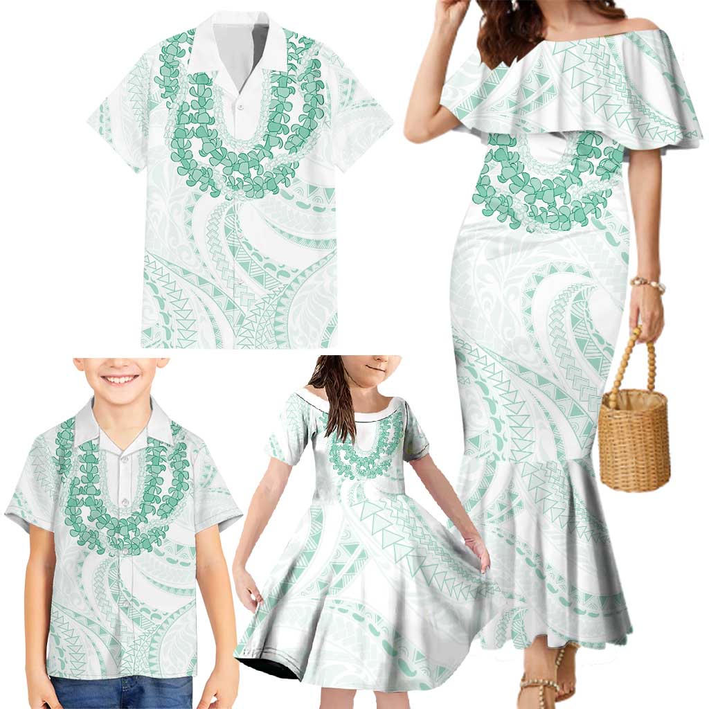 Aloha Lei Onaona Family Matching Mermaid Dress and Hawaiian Shirt Sage Green Hawaiian Tribal Pattern