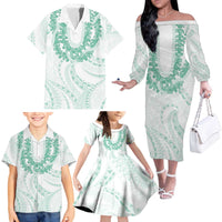 Aloha Lei Onaona Family Matching Off The Shoulder Long Sleeve Dress and Hawaiian Shirt Sage Green Hawaiian Tribal Pattern