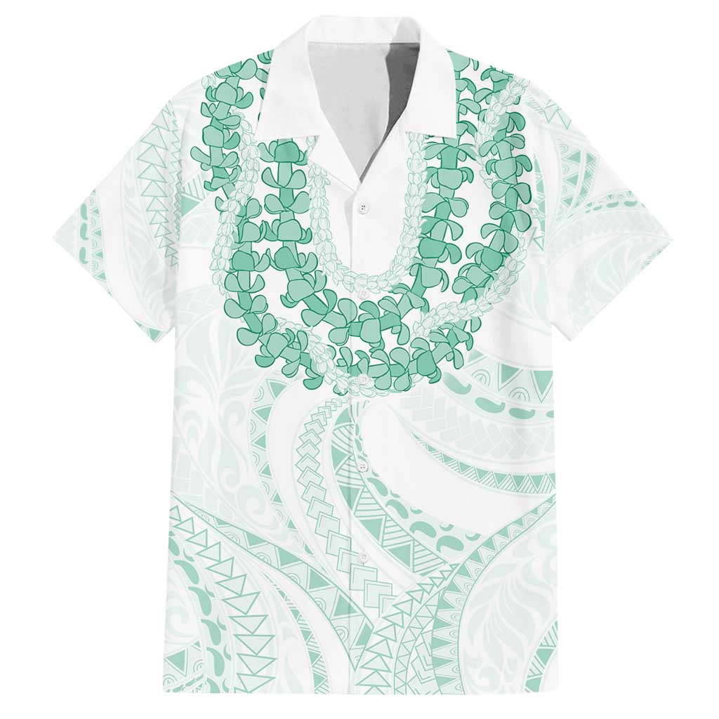 Aloha Lei Onaona Family Matching Off Shoulder Short Dress and Hawaiian Shirt Sage Green Hawaiian Tribal Pattern LT9 Dad's Shirt - Short Sleeve Green - Polynesian Pride