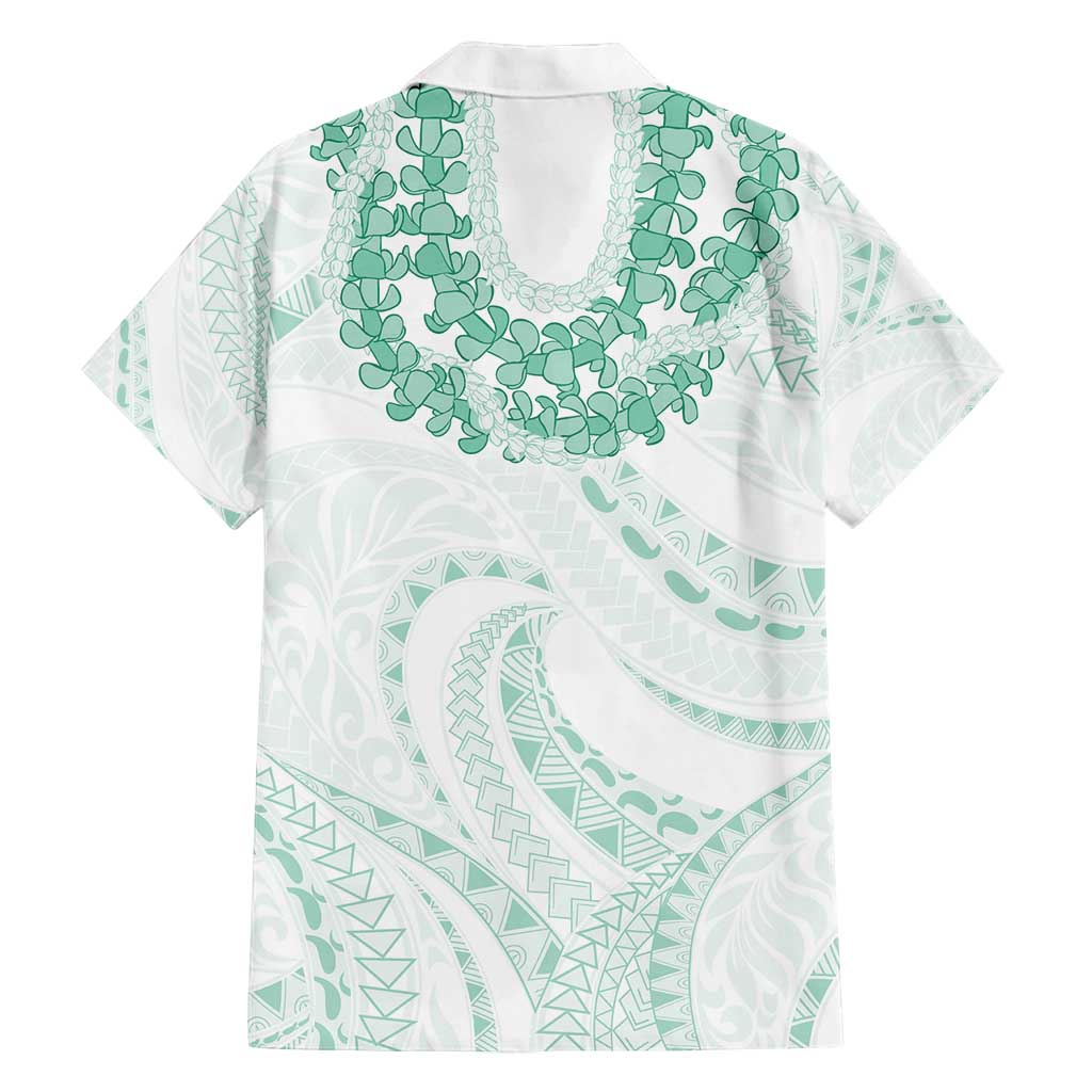 Aloha Lei Onaona Family Matching Off Shoulder Short Dress and Hawaiian Shirt Sage Green Hawaiian Tribal Pattern LT9 - Polynesian Pride