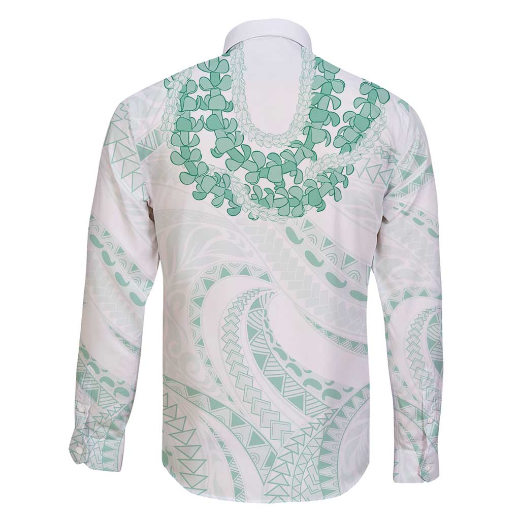 Aloha Lei Onaona Family Matching Off Shoulder Short Dress and Hawaiian Shirt Sage Green Hawaiian Tribal Pattern LT9 - Polynesian Pride