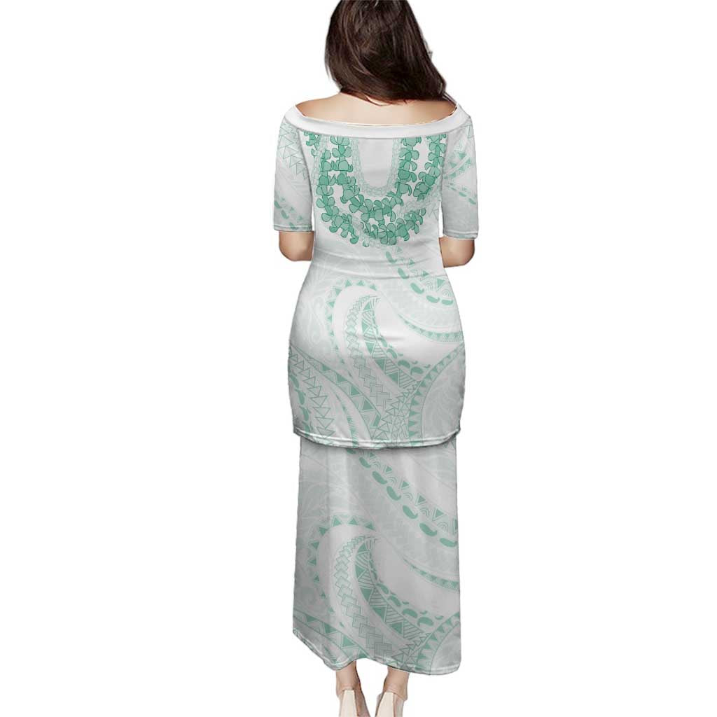 Aloha Lei Onaona Family Matching Puletasi and Hawaiian Shirt Sage Green Hawaiian Tribal Pattern