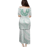 Aloha Lei Onaona Family Matching Puletasi and Hawaiian Shirt Sage Green Hawaiian Tribal Pattern